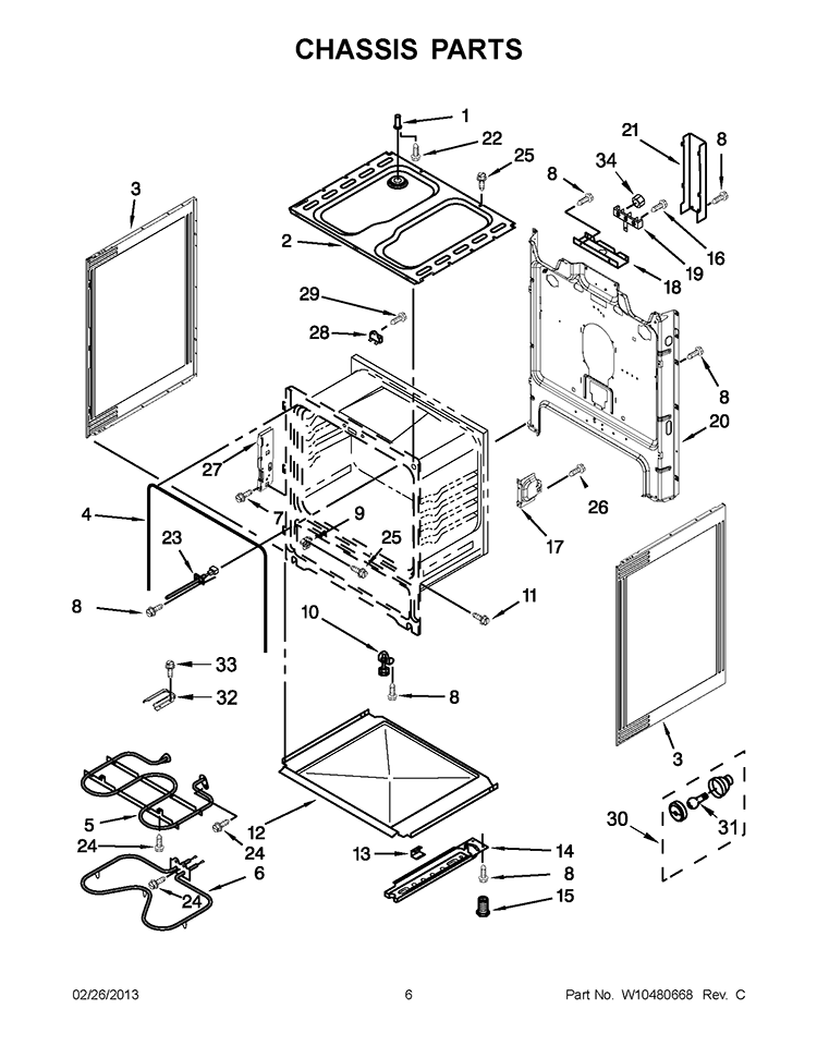 CHASSIS PARTS Diagram and Parts List for WFC130M0AB0  Whirlpool Range