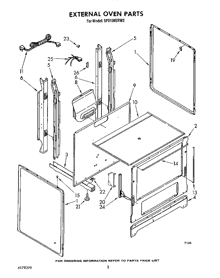 EXTERNAL OVEN Diagram and Parts List for SF0100ERW2  Whirlpool Range