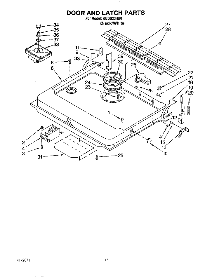DOOR AND LATCH Diagram and Parts List for KUDB23HB0  KitchenAid Dishwasher