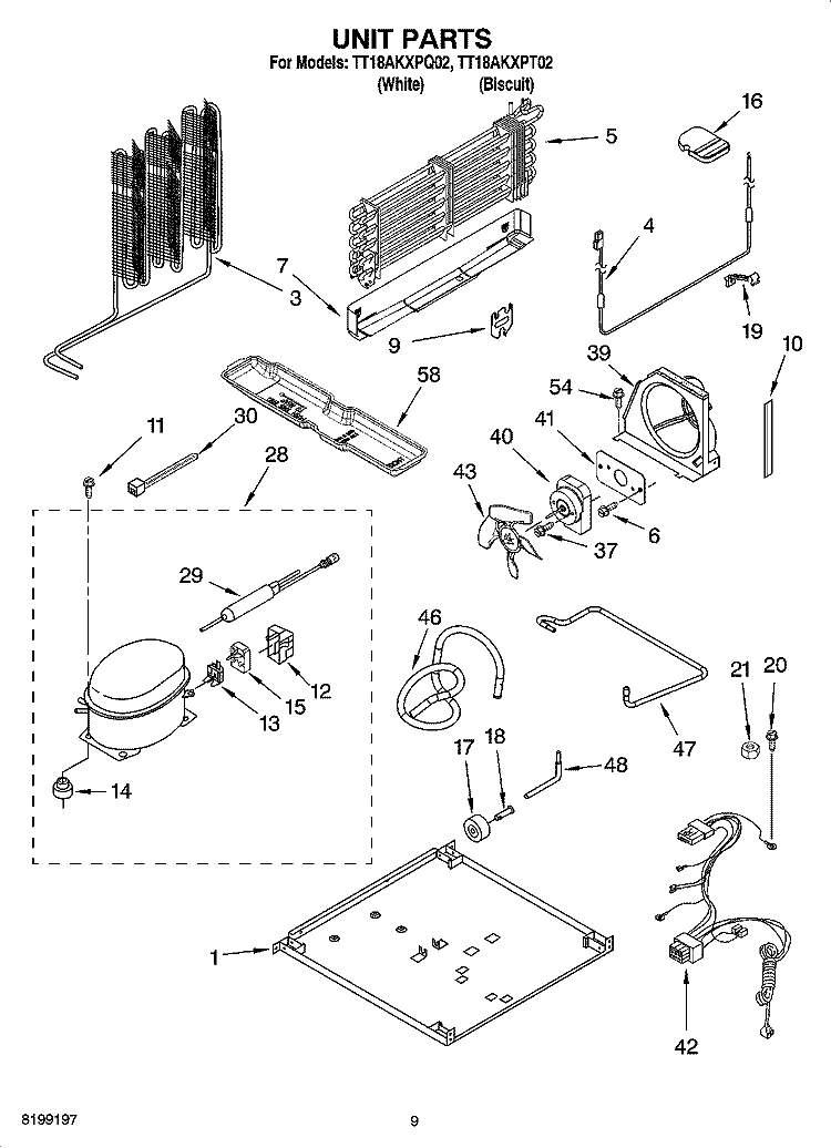 UNIT PARTS, OPTIONAL PARTS Diagram and Parts List for TT18AKXPQ02  Estate Refrigerator