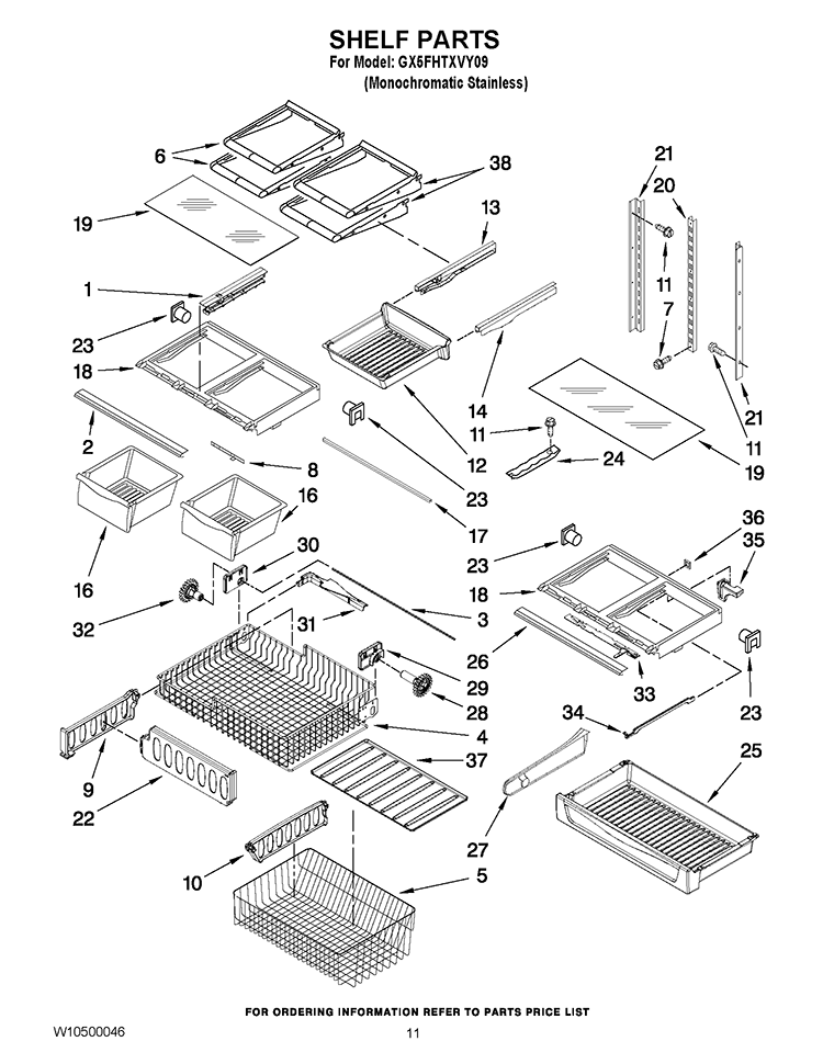 SHELF PARTS Diagram and Parts List for GX5FHTXVY09  Whirlpool Refrigerator