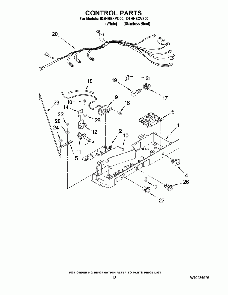 CONTROL PARTS Diagram and Parts List for ID5HHEXVQ00  Whirlpool Refrigerator