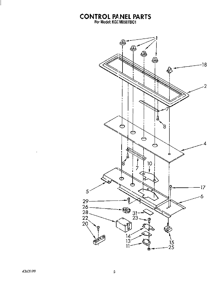 CONTROL PANEL Diagram and Parts List for KGCM860TBC1  KitchenAid Cooktop