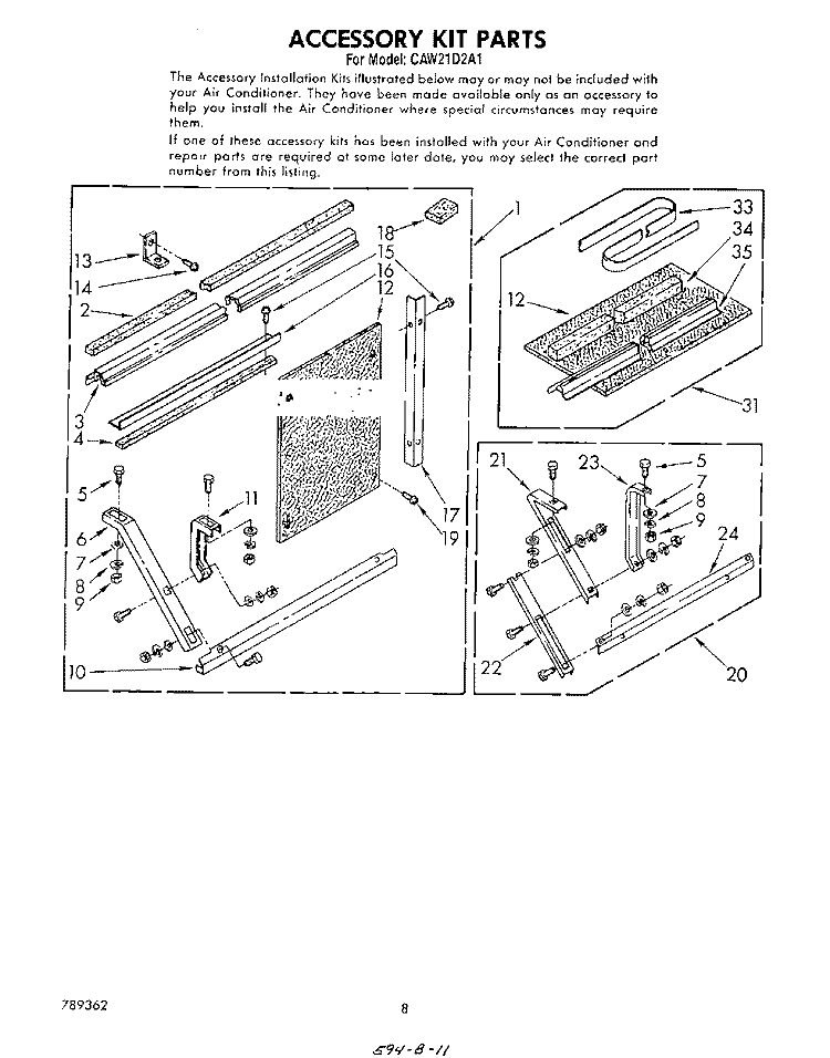 ACCESSORY KIT Diagram and Parts List for CAW21D2A1  Whirlpool Air Conditioner