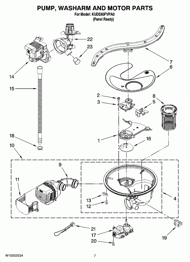 PUMP, WASHARM AND MOTOR PARTS Diagram and Parts List for KUDE60FVPA0  KitchenAid Dishwasher