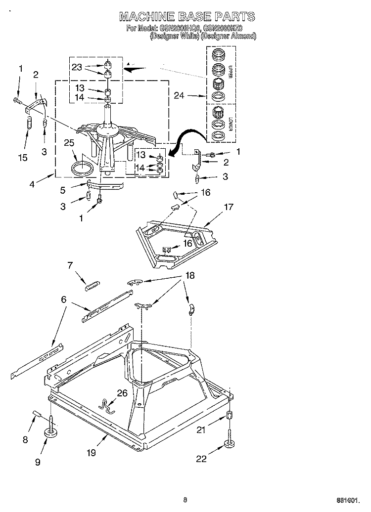 MACHINE BASE Diagram and Parts List for GSN2000HZ0  Whirlpool Washer