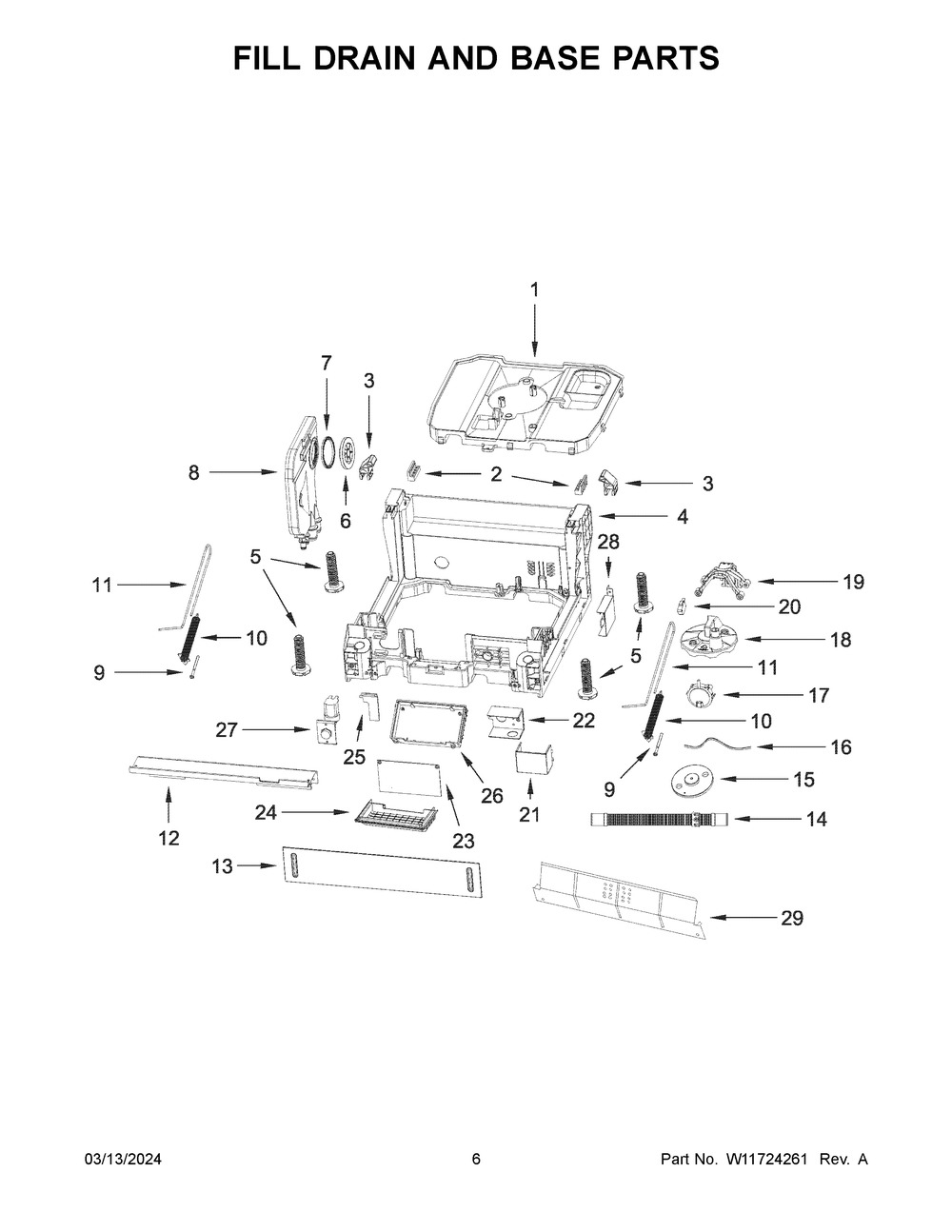 Fill Drain And Base Parts Diagram and Parts List for WDPS5118PB0  Whirlpool Dishwasher
