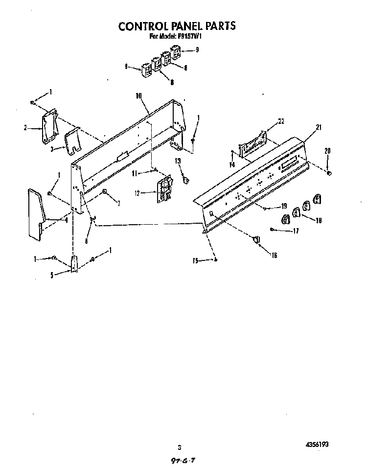 Control Panel Diagram and Parts List for F9157*1  Roper Range