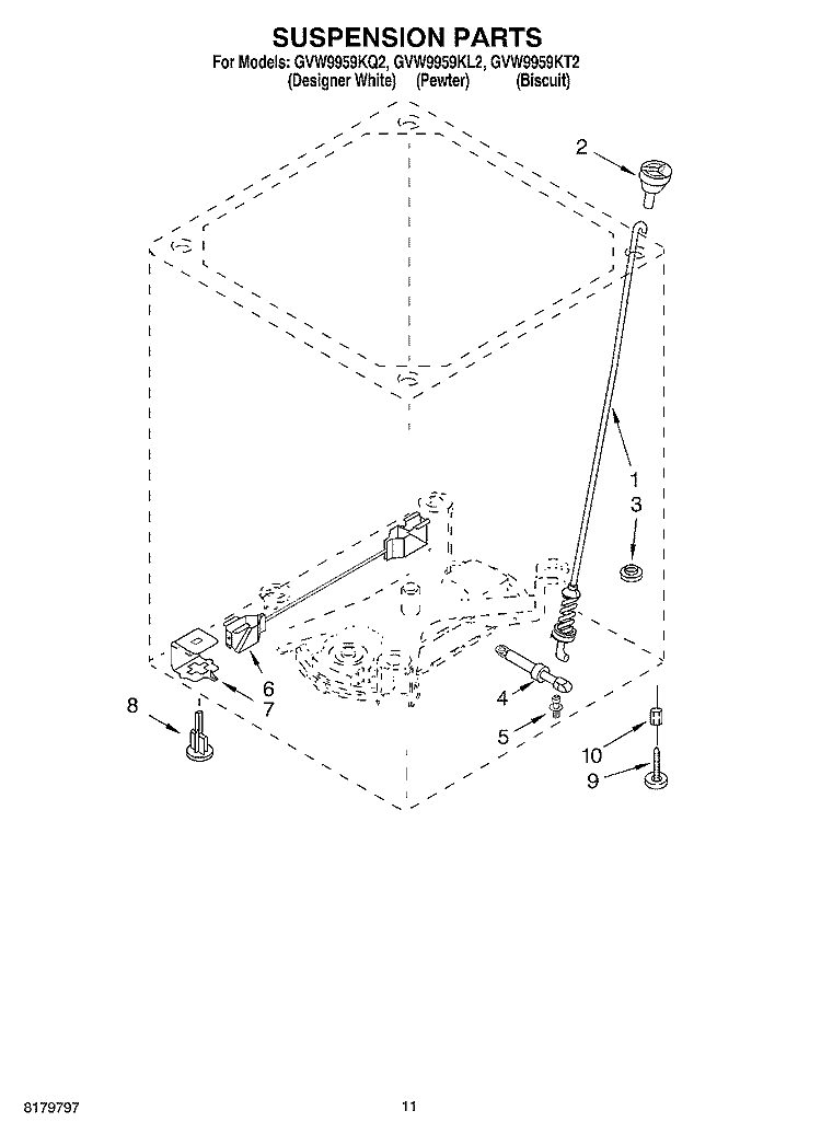 SUSPENSION Diagram and Parts List for GVW9959KL2  Whirlpool Washer