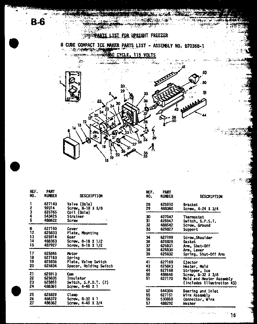 01 - 8 Cube Compact Ice Maker Diagram and Parts List for ESUF16C-G  Whirlpool Freezer