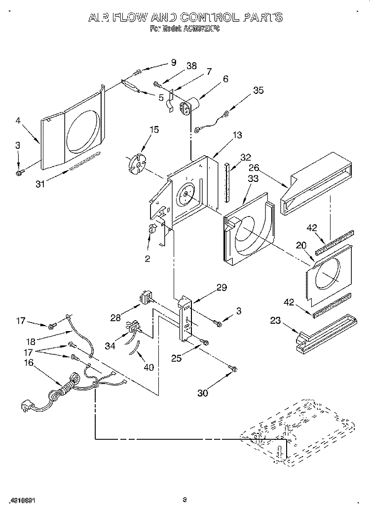 AIR FLOW AND CONTROL Diagram and Parts List for ACM072XF0  Whirlpool Air Conditioner