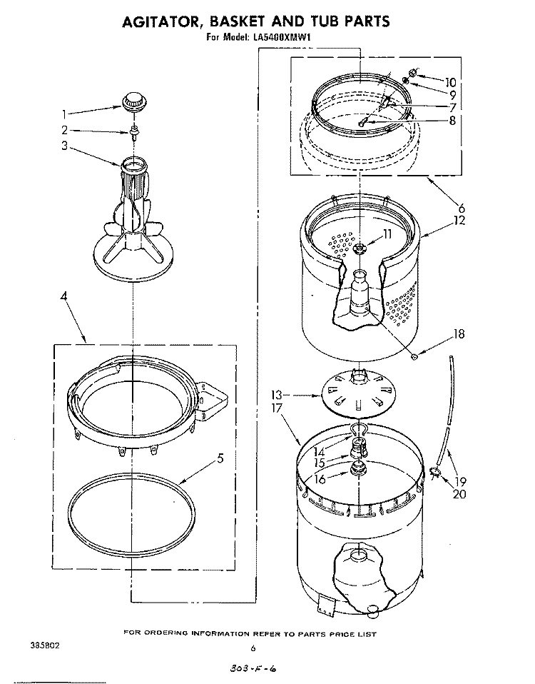 AGITATOR, BASKET AND TUB Diagram and Parts List for LA5400XMW1  Whirlpool Washer