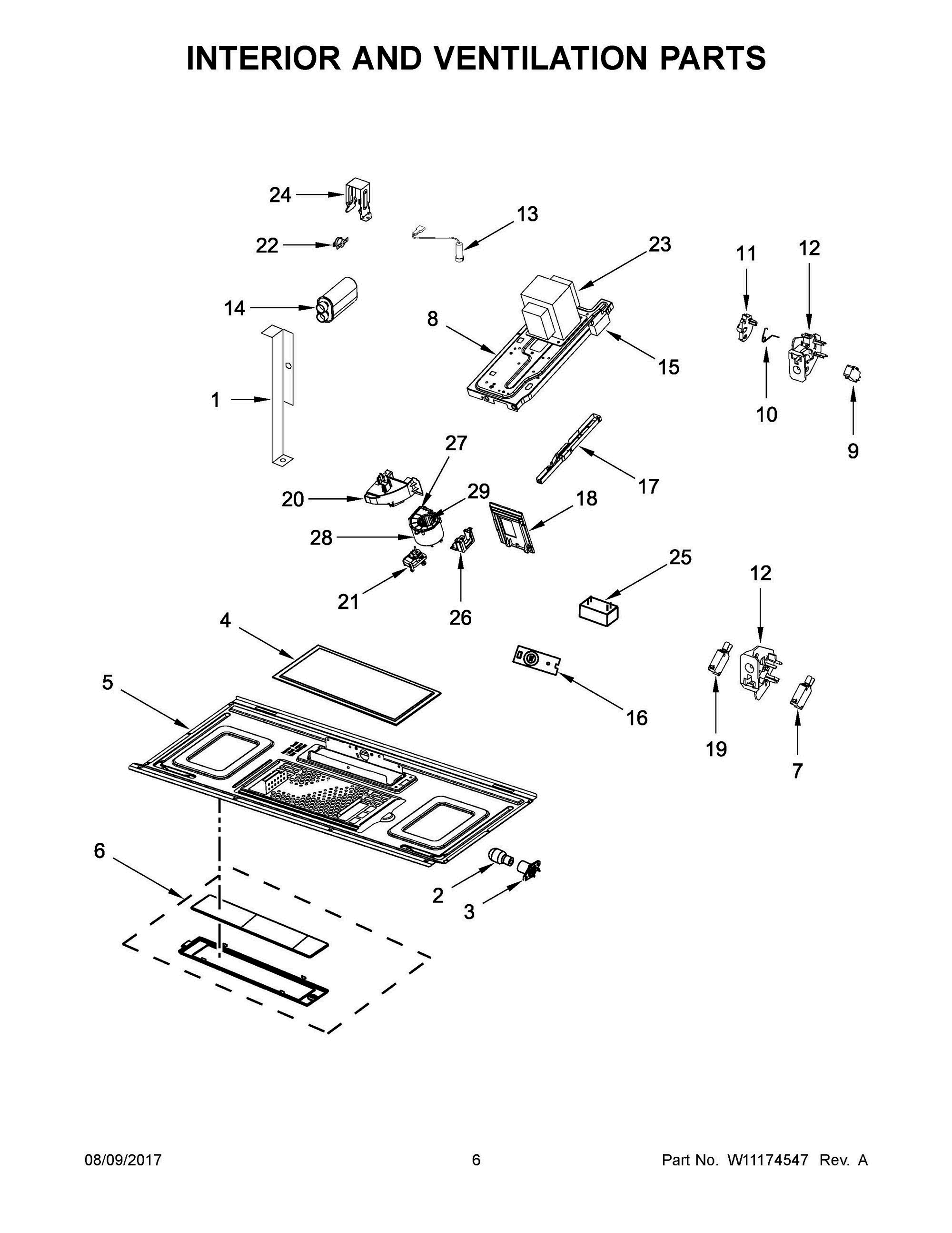 04 - INTERIOR AND VENTILATION PARTS Diagram and Parts List for WMH53520CS7  Whirlpool Microwave Oven Combo