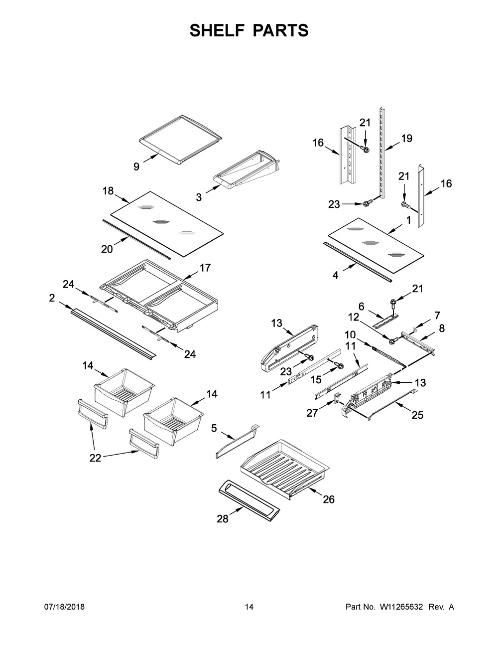 Shelf Parts Diagram and Parts List for WRF550CDHZ01  Whirlpool Refrigerator