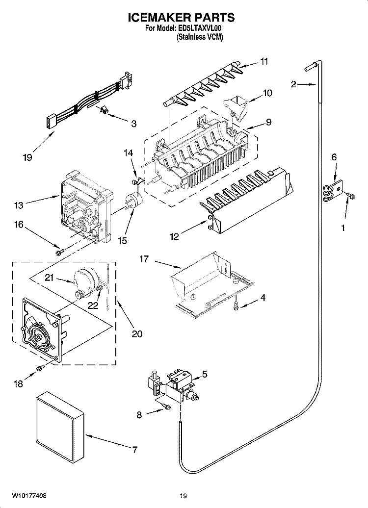 ICEMAKER PARTS, OPTIONAL PARTS (NOT INCLUDED) Diagram and Parts List for ED5LTAXVL00  Whirlpool Refrigerator