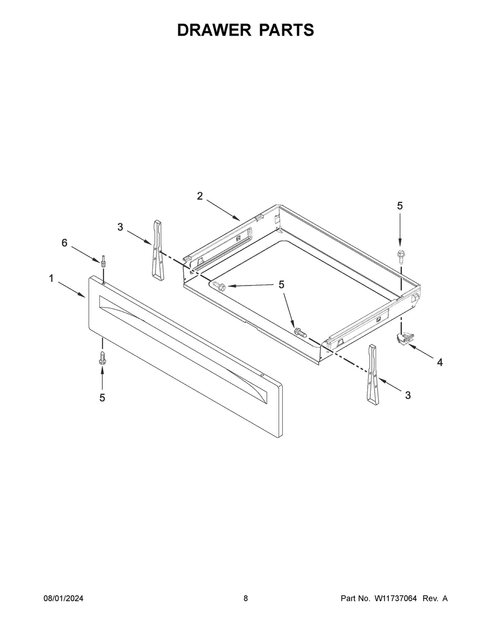 05 - Drawer Parts Diagram and Parts List for WEE515S0LW3  Whirlpool Range
