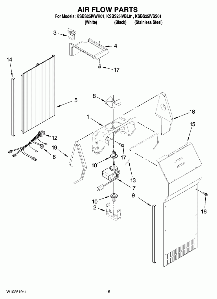 AIR FLOW PARTS Diagram and Parts List for KSBS25IVBL01  KitchenAid Refrigerator
