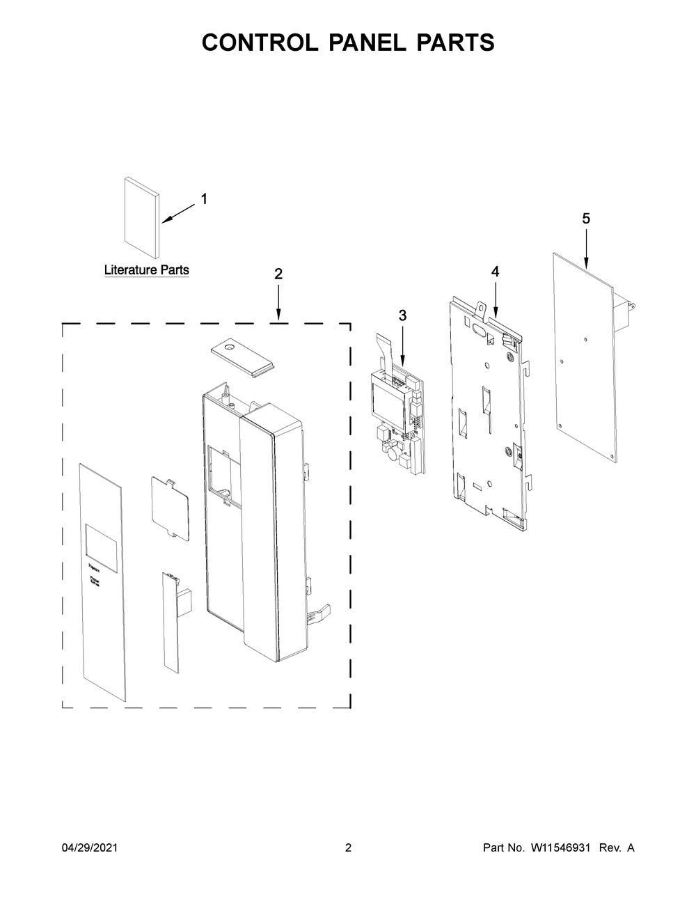 Control Panel Parts Diagram and Parts List for WMT50011KS02  Whirlpool Microwave Oven Combo