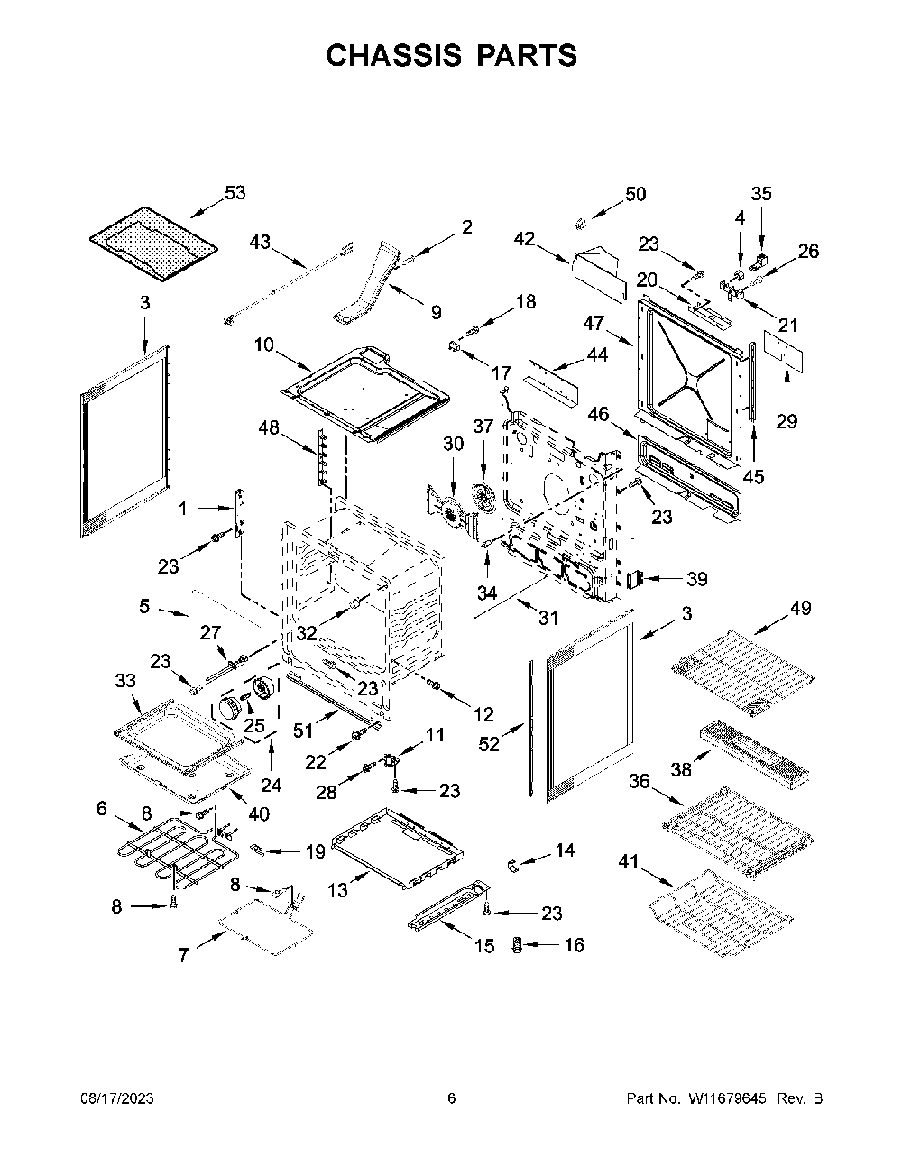 Chassis Parts Diagram and Parts List for KSIS730PSS0  KitchenAid Range