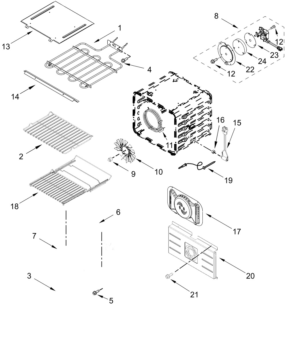 Internal Oven Parts Diagram and Parts List for JOEDC530RL00  Whirlpool Wall Oven