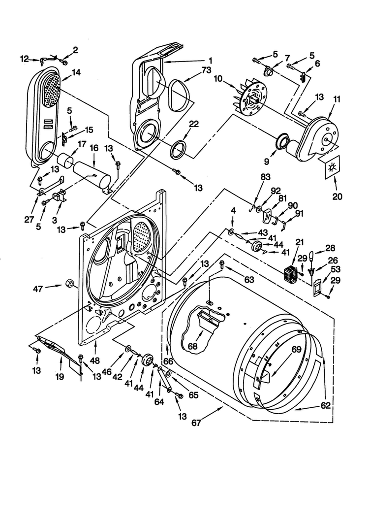 Bulkhead Diagram and Parts List for JG4ST700GZ0  KitchenAid Dryer