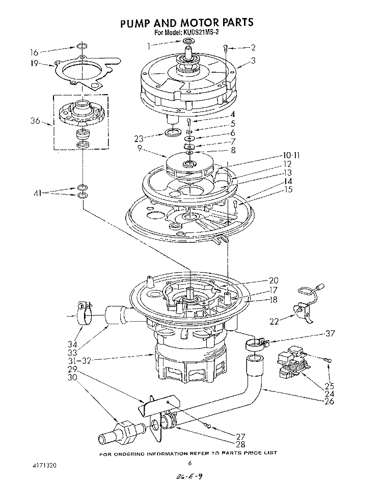 PUMP AND MOTOR Diagram and Parts List for KUDS21MS2  KitchenAid Dishwasher