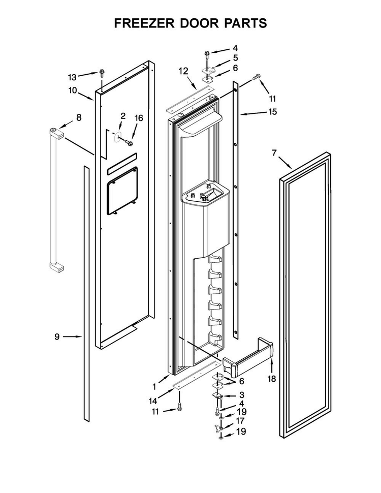 Freezer Door Parts Diagram and Parts List for KBSD612ESS01  KitchenAid Refrigerator