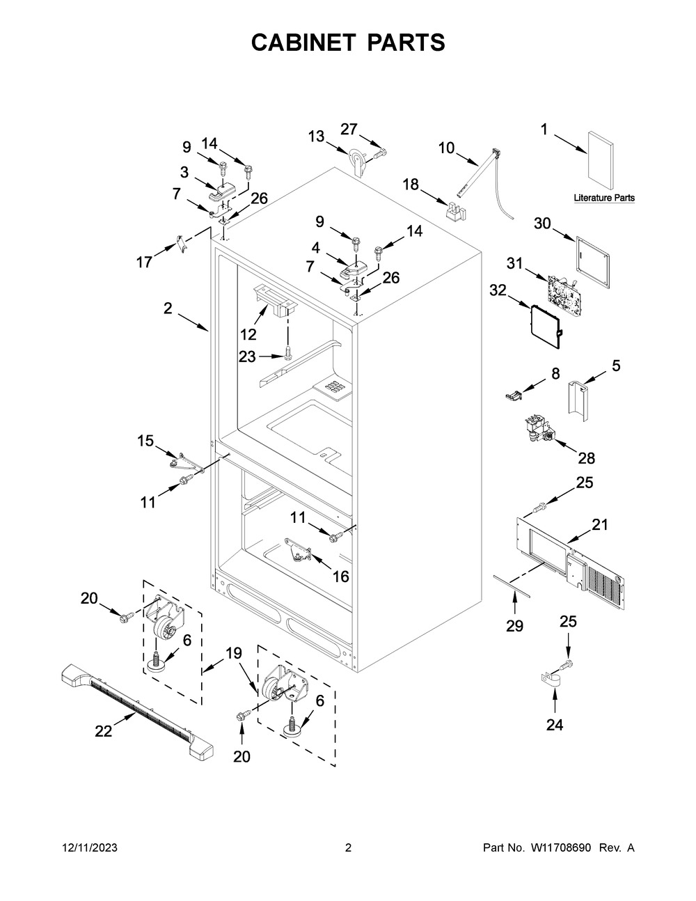 Cabinet Parts Diagram and Parts List for WRF535SWHB09  Whirlpool Refrigerator