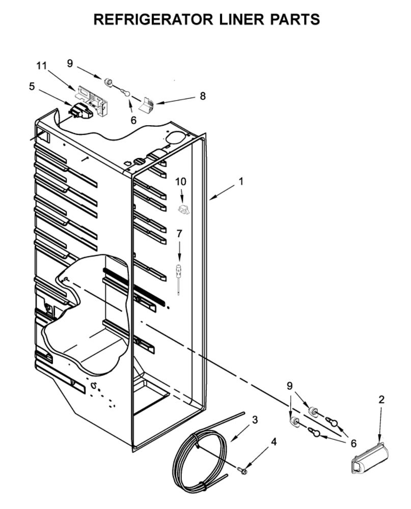 Refrigerator Liner Parts Diagram and Parts List for 10650043711  Kenmore Refrigerator