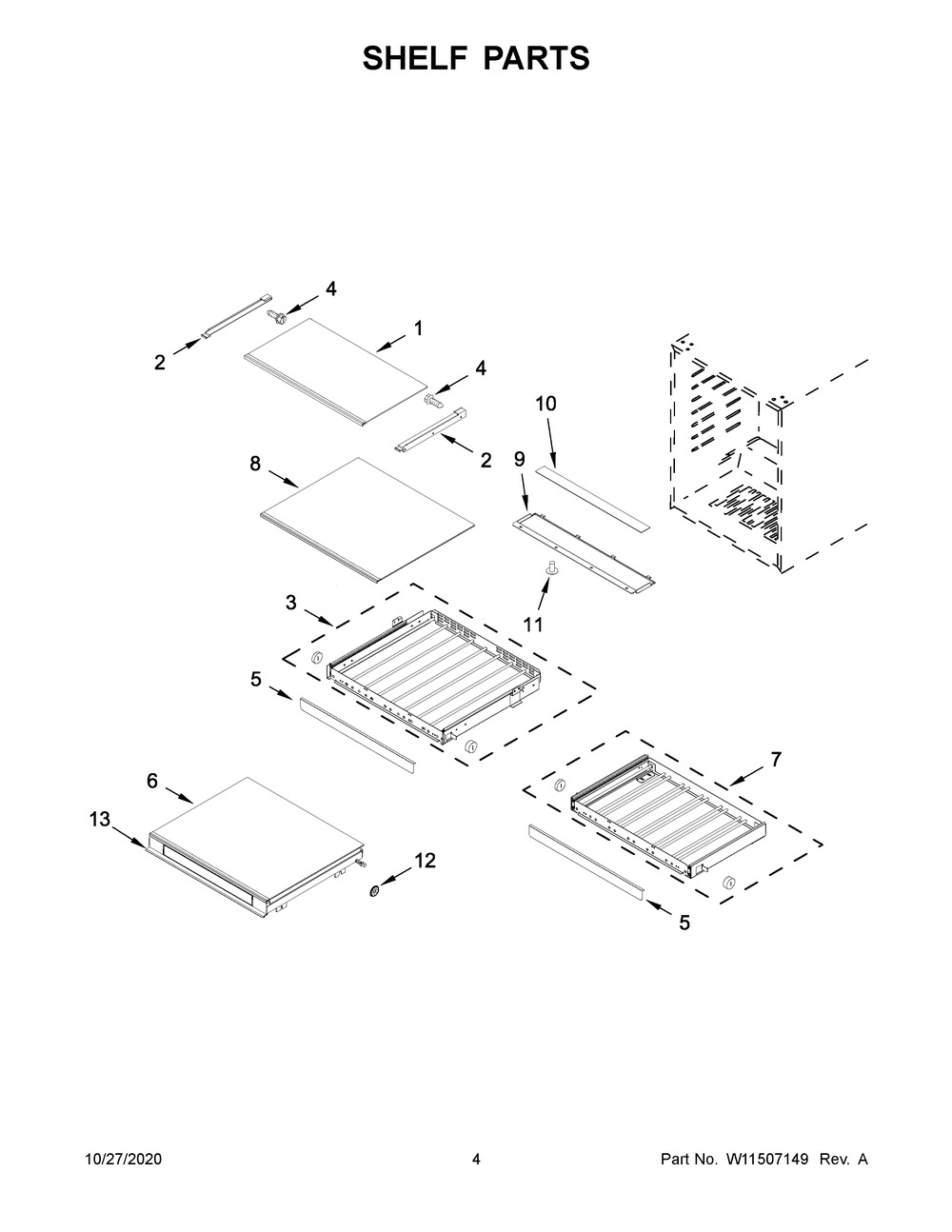 Shelf Parts Diagram and Parts List for KUBL204EPA01  Whirlpool Wine and Beverage Cooler
