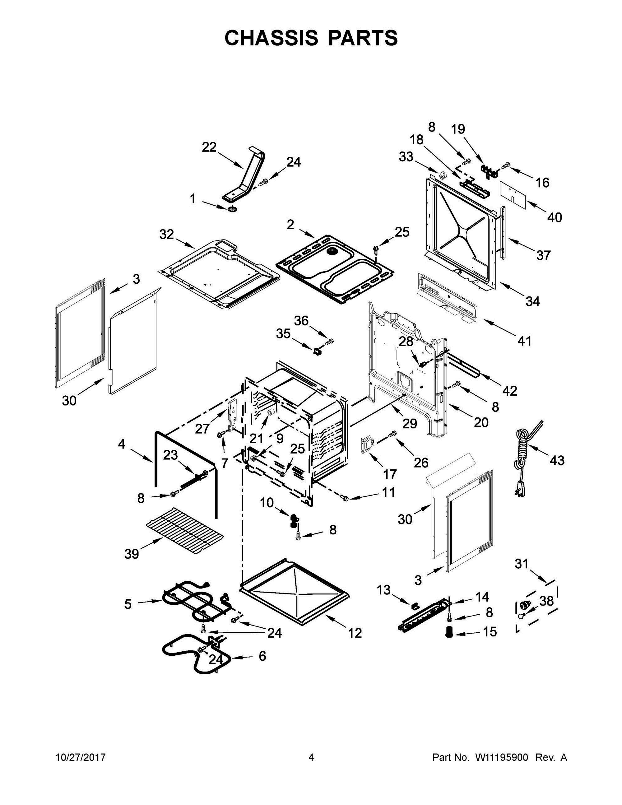 03 - CHASSIS PARTS Diagram and Parts List for YACS4303MFS1  Whirlpool Range