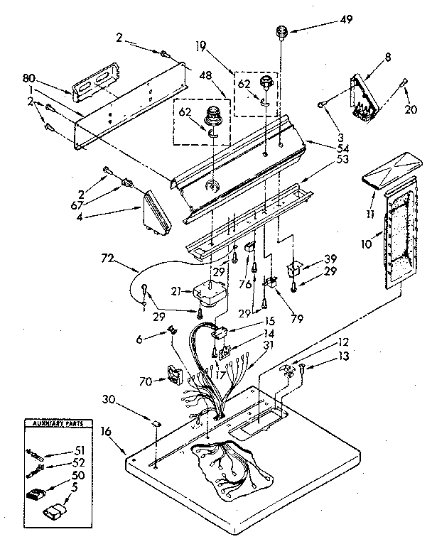 Top And Console Diagram and Parts List for LG7801XSN1  Whirlpool Dryer