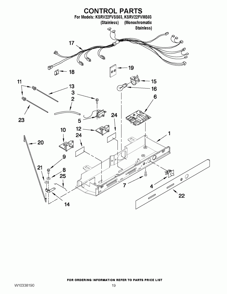 CONTROL PARTS Diagram and Parts List for KSRV22FVMS03  KitchenAid Refrigerator