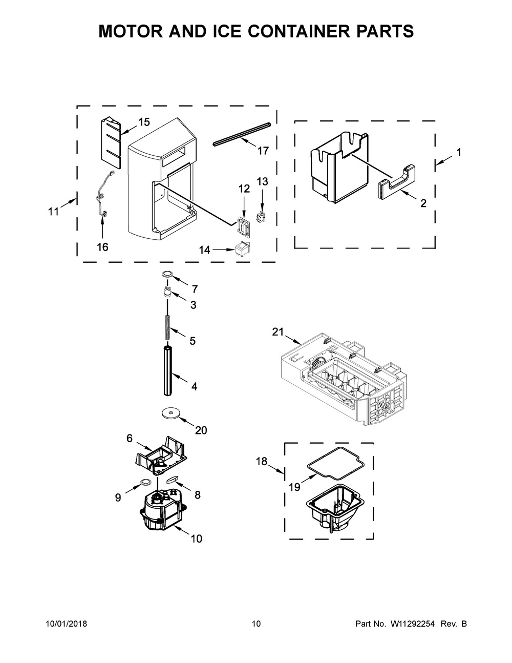 Motor And Ice Container Parts Diagram and Parts List for WRS571CIHW01  Whirlpool Refrigerator