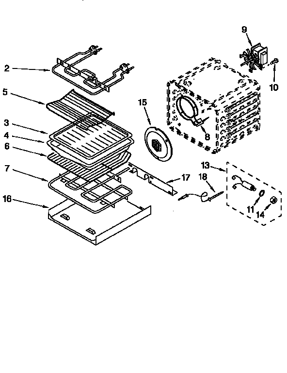 Internal Oven Diagram and Parts List for KEBS107DBAL1  KitchenAid Wall Oven