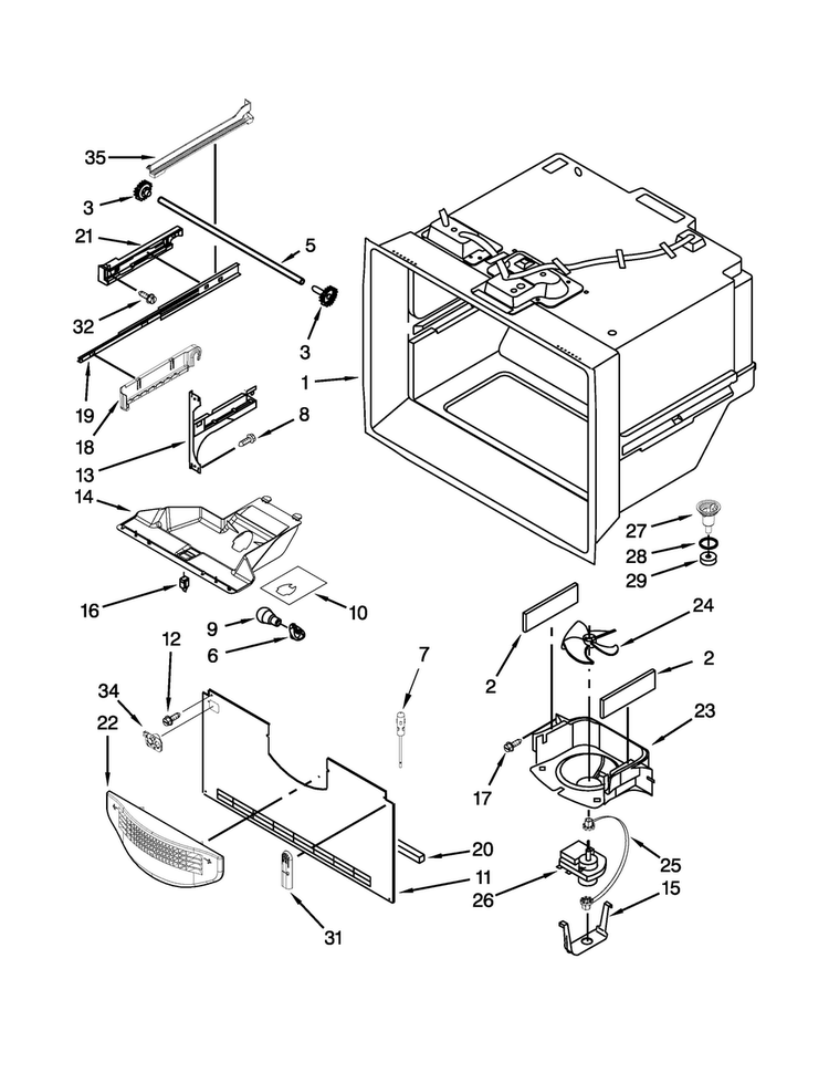 Freezer Liner Parts Diagram and Parts List for KBLS22KCMS00  KitchenAid Refrigerator