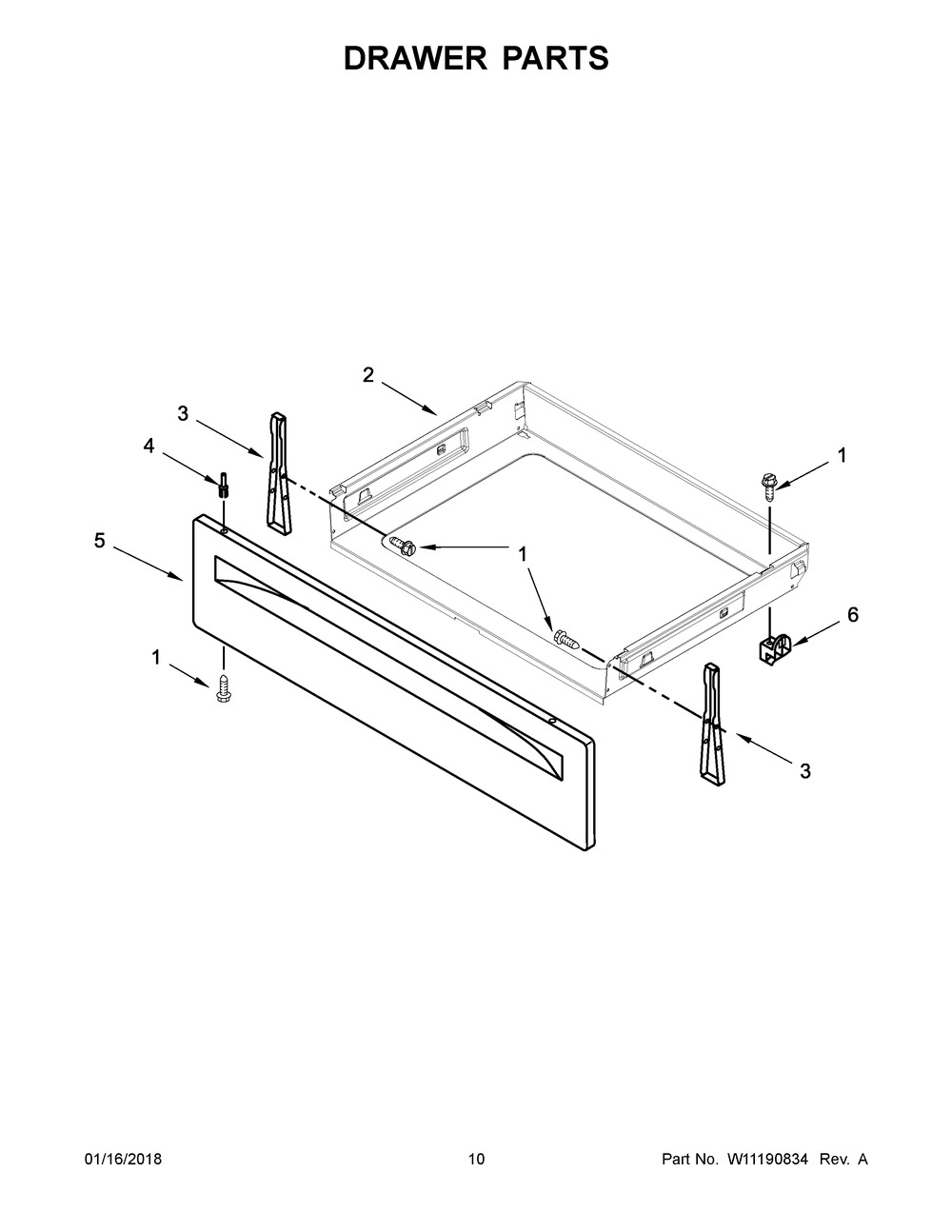 Drawer Parts Diagram and Parts List for WFE510S0HW0  Whirlpool Range