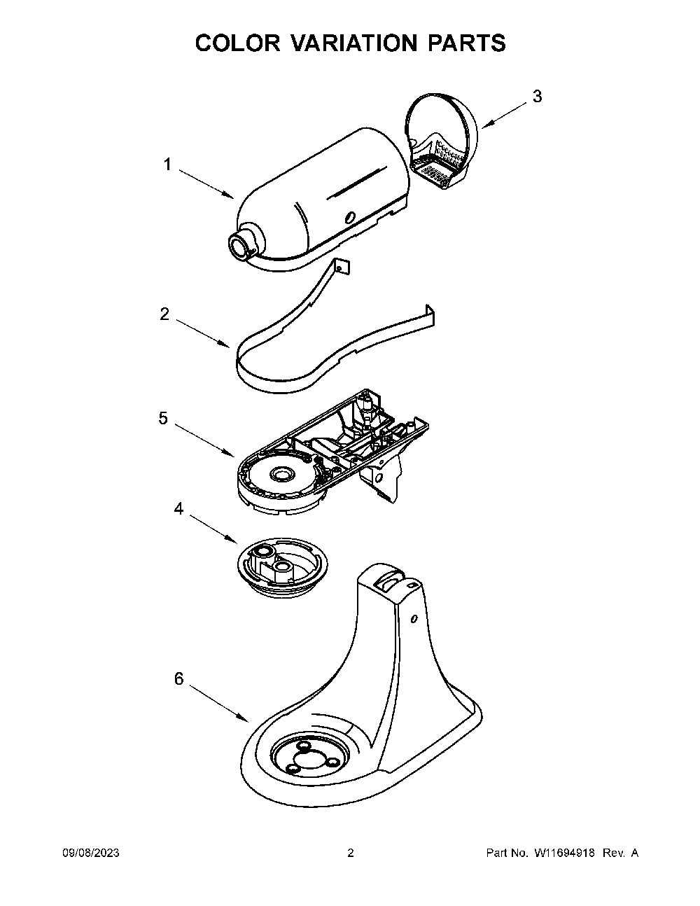 Color Variation Parts Diagram and Parts List for 5KSM195PSABE5  KitchenAid Mixer