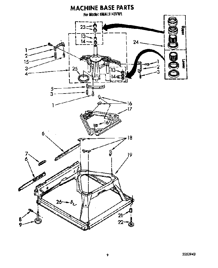Machine Base Diagram and Parts List for 6MAL5143VW1  Whirlpool Washer