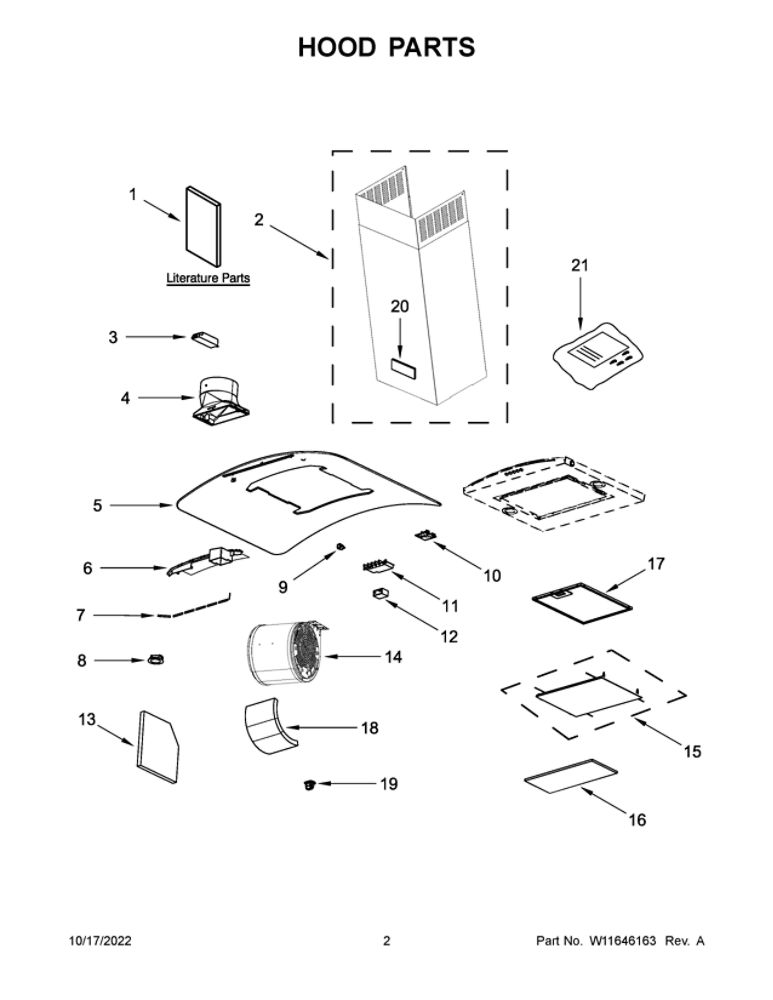 Hood Parts Diagram and Parts List for WVI75UC6DS5  Whirlpool Bath & Ventilation Fan