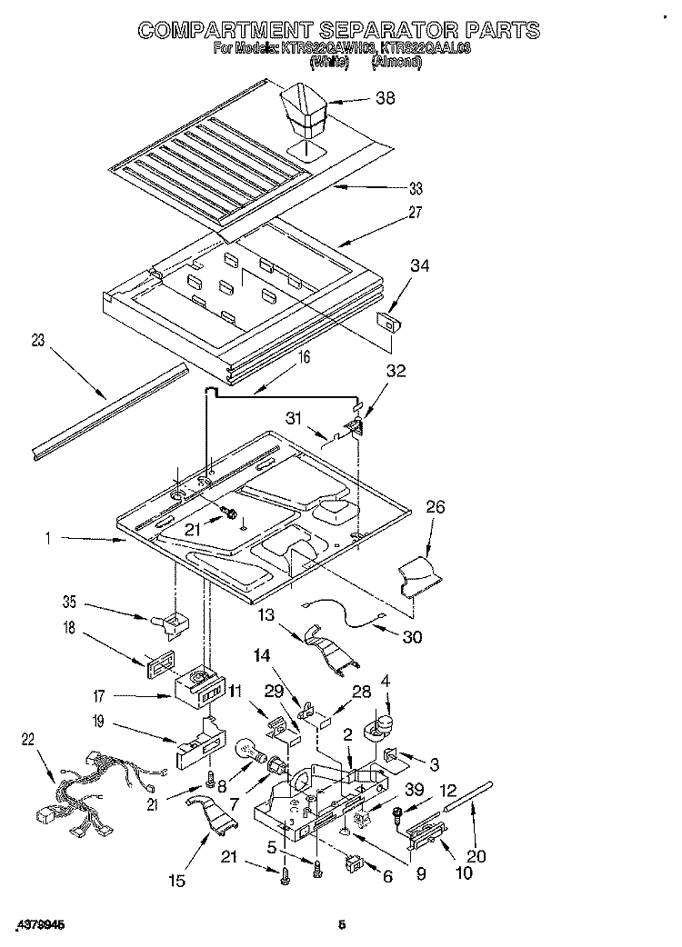 COMPARTMENT SEPARATOR Diagram and Parts List for KTRS22QAWH03  KitchenAid Refrigerator
