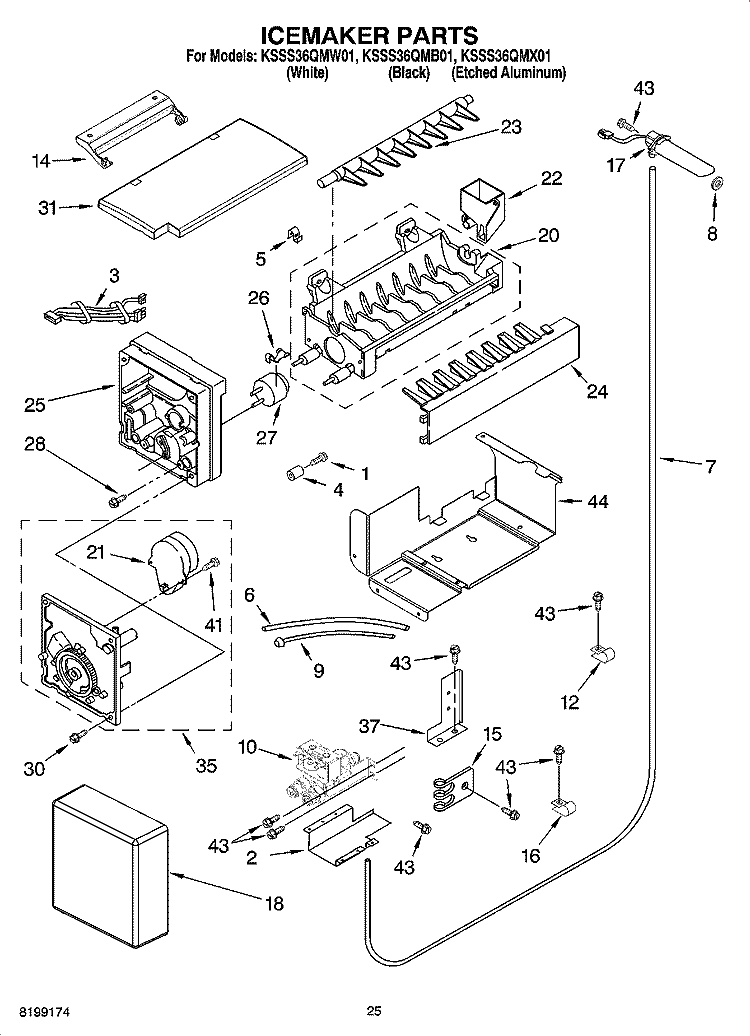 ICEMAKER PARTS Diagram and Parts List for KSSS36QMB01  KitchenAid Refrigerator