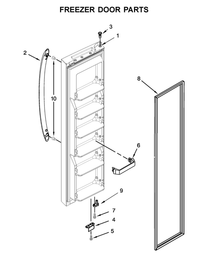 Freezer Door Parts Diagram and Parts List for 10641133710  Kenmore Refrigerator