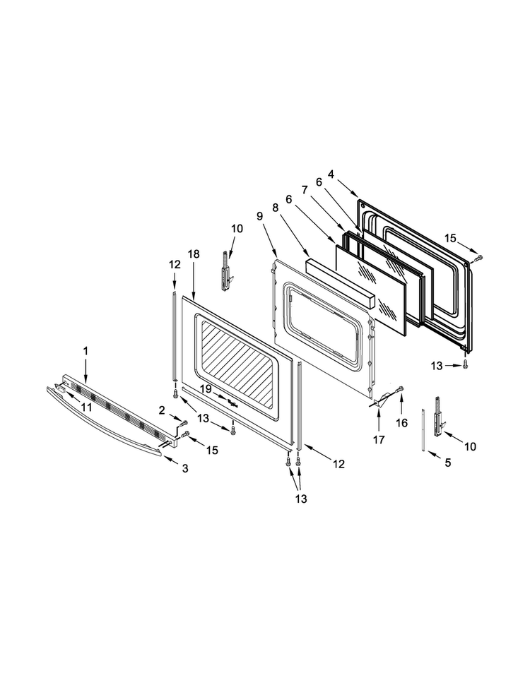 Door Parts Diagram and Parts List for WFE905C0ES0  Whirlpool Range