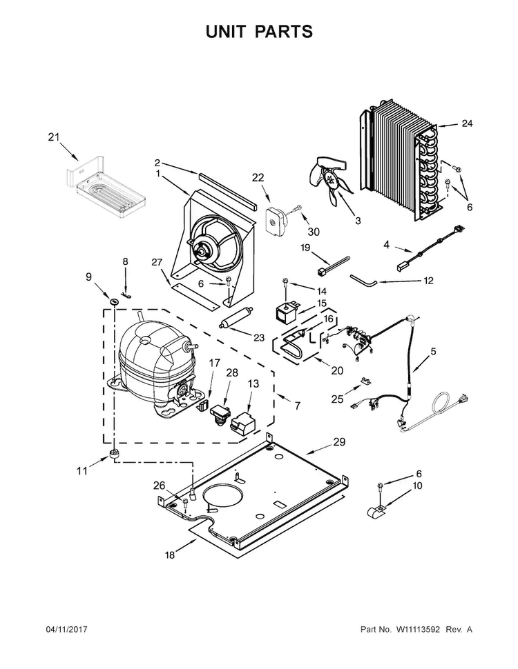 Unit Parts Diagram and Parts List for KUIX505EBS1  KitchenAid Ice Maker