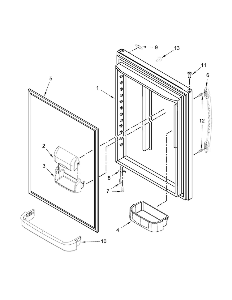 Refrigerator Door Parts Diagram and Parts List for WRB119WFBB00  Whirlpool Refrigerator