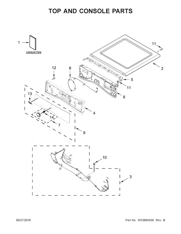 Top And Console Parts Diagram and Parts List for WED7990FW0  Whirlpool Dryer