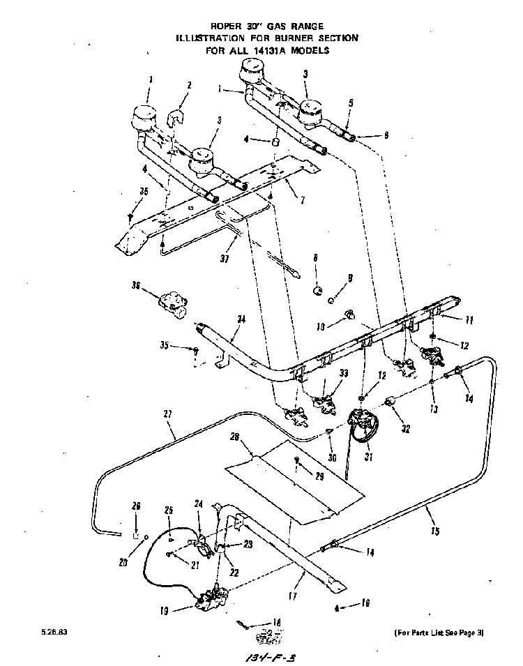 Burner Diagram and Parts List for 1413*1A  Roper Range