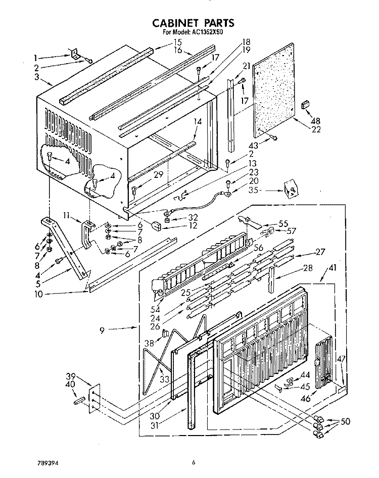 CABINET, LITERATURE Diagram and Parts List for AC1352XS0  Whirlpool Air Conditioner
