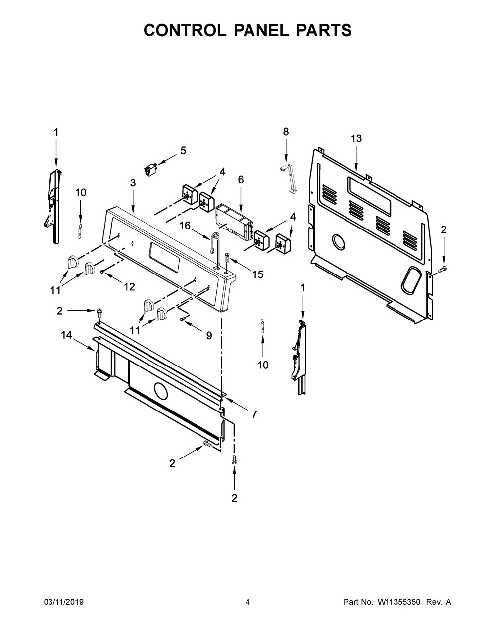 Control Panel Parts Diagram and Parts List for YWFC150M0EB3  Whirlpool Range